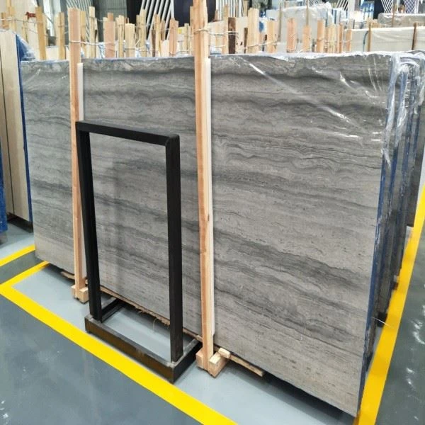 Wooden Silver Grey Marble Slab